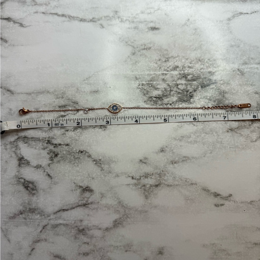 Stainless Steel Evil Eye Rose Gold Tone Charm Bracelet 7.25 Inch NIB - Picture 4 of 4